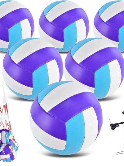 6 Pack Volleyballs Official Size 5, Waterproof Soft Bulk Recreational Volley Balls with Pump and Net Bag for Indoor Outdoor Beach Pool Water Sand Game Training Match for Beginner Teenager