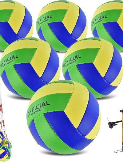 6 Pack Volleyballs Official Size 5, Waterproof Soft Bulk Recreational Volley Balls with Pump and Net Bag for Indoor Outdoor Beach Pool Water Sand Game Training Match for Beginner Teenager