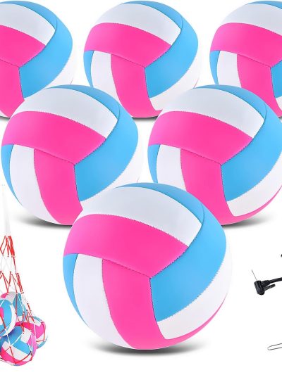 6 Pack Volleyballs Official Size 5, Waterproof Soft Bulk Recreational Volley Balls with Pump and Net Bag for Indoor Outdoor Beach Pool Water Sand Game Training Match for Beginner Teenager
