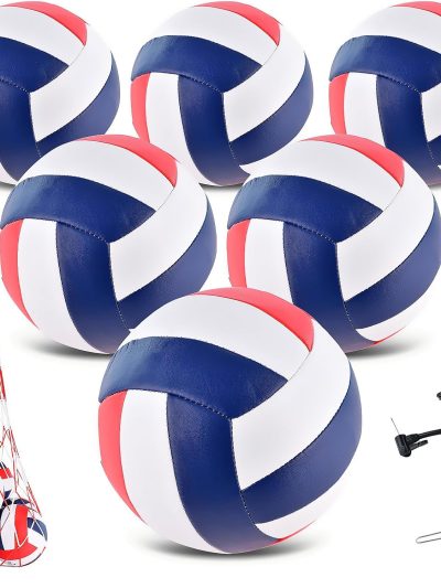 6 Pack Volleyballs Official Size 5, Waterproof Soft Bulk Recreational Volley Balls with Pump and Net Bag for Indoor Outdoor Beach Pool Water Sand Game Training Match for Beginner Teenager