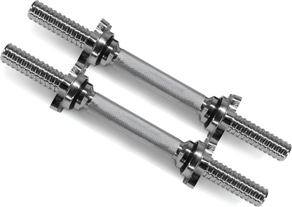 Pair of Threaded Dumbbell Handles 14/16/18/24 inch, Chrome/Rubber Grip, Fit 1” Plates, Weight Bar Connector